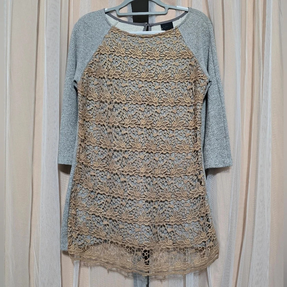 Dolan for Anthropologie Le Pompe Tunic Sweatshirt w/Crochet Overlay, EUC! - Picture 2 of 13